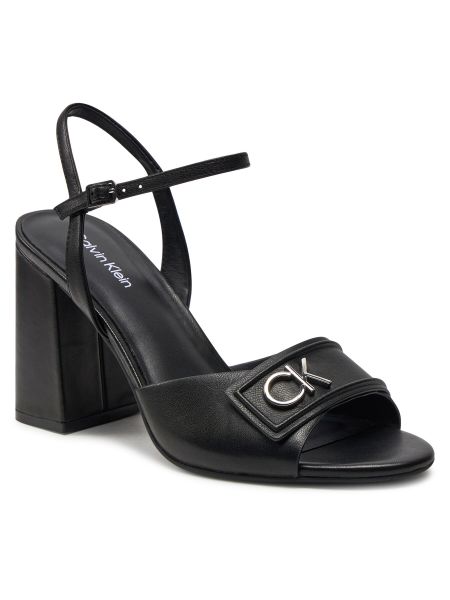 Sandalias de cuero con tacón Calvin Klein negro