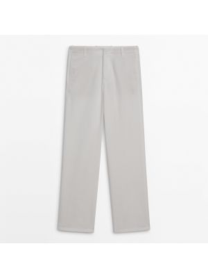 Хлопковые прямые брюки из лиоцела Massimo Dutti бежевые