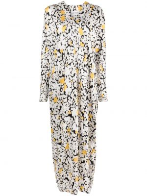 Svilena dolga obleka s cvetličnim vzorcem s potiskom Lanvin