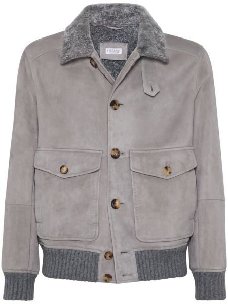 Wildleder lange jacke Brunello Cucinelli grau