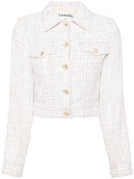 Duga jakna s gumbima od tvida Chanel Pre-owned bijela