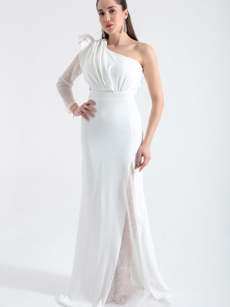 Nėriniuotas dryžuotas vakarinė suknelė Lafaba balta