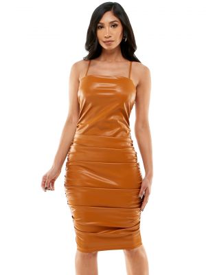 Кожаный платье миди из искусственной кожи BebÈ коричневый