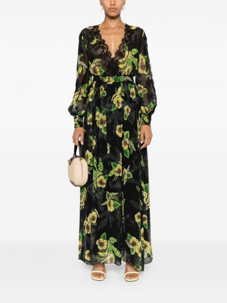 Květinové rovné šaty s potiskem Ermanno Firenze černé