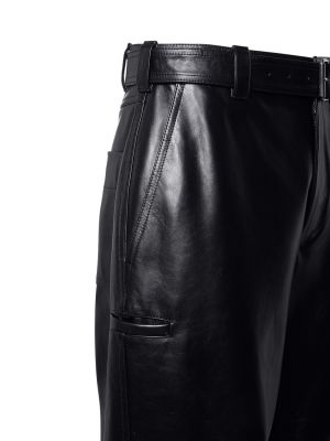 Kožené kalhoty Bottega Veneta černé