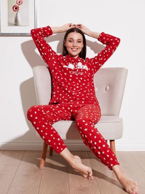 Флисовая пижама с капюшоном с принтом Lela красная