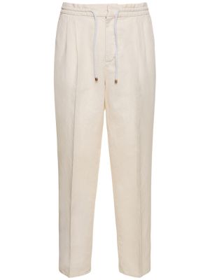 Bavlnené ľanové nohavice Brunello Cucinelli biela