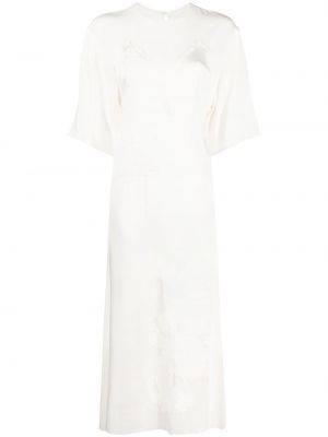 Midi obleka z vezenjem s cvetličnim vzorcem Victoria Beckham bela