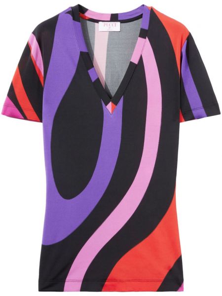 Saténové tričko s potiskem s abstraktním vzorem Pucci černé