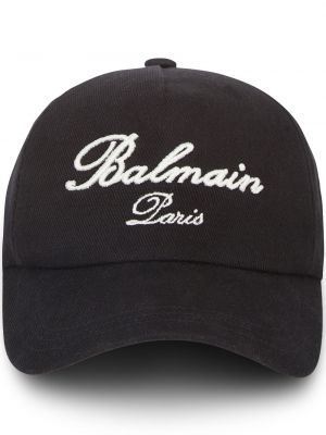 Памучна шапка с козирки бродирана Balmain черно
