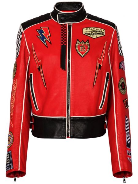 Veste longue avec applique Balmain rouge