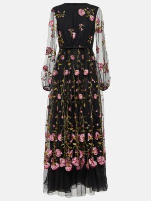Tylové dlouhé šaty s výšivkou Giambattista Valli čierna