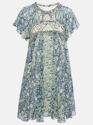 Raštuotas šilkinis suknele Isabel Marant mėlyna