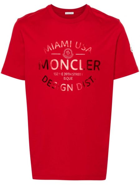 Bavlněné tričko s potiskem Moncler červené