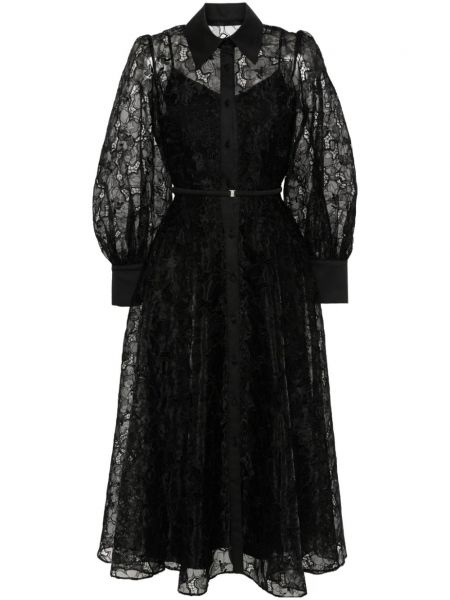 Čipkované kvetinové midi šaty Nissa čierna