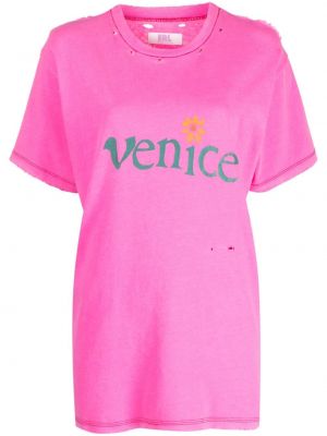 Tricou zdrențuiți cu imagine Erl roz