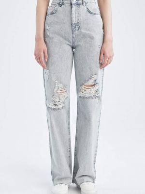 Obnosené džínsy s vysokým pásom Defacto sivá
