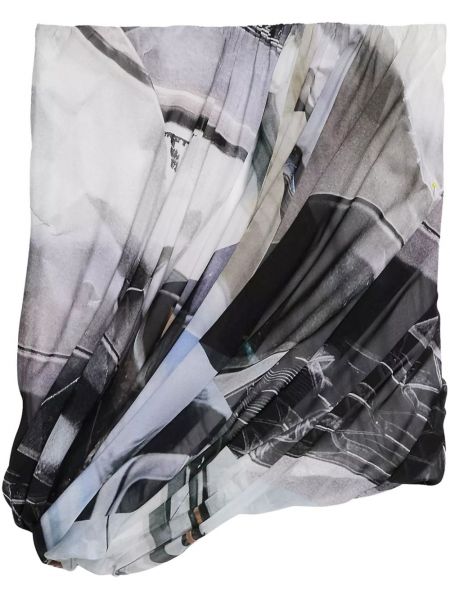 Hedvábné mini sukně s potiskem s abstraktním vzorem Helmut Lang šedé