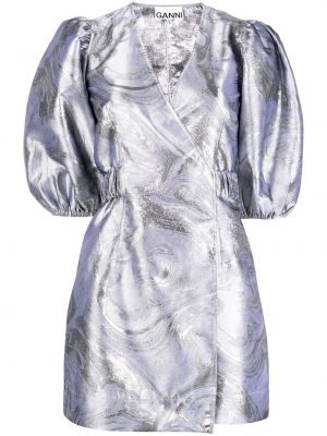 Vestido de cóctel de tejido jacquard Ganni plateado