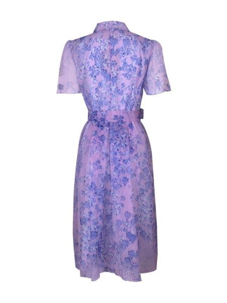 Květinové hedvábné midi šaty s potiskem Carolina Herrera fialové