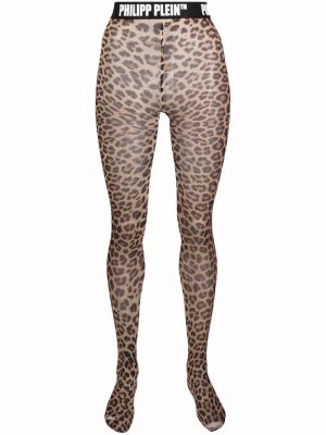 Hlačne nogavice s potiskom z leopardjim vzorcem Philipp Plein rjava