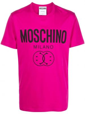 Trykt bomull t-skjorte Moschino rosa