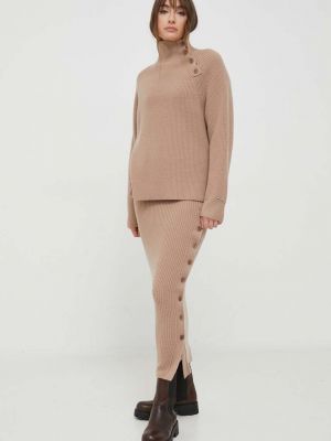 Długa spódnica wełniana Calvin Klein beżowa