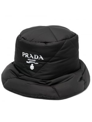 Ватирана найлонова шапка Prada черно