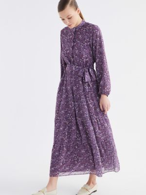 Rochie din șifon cu curea cu mâneci lungi Trendyol - violet