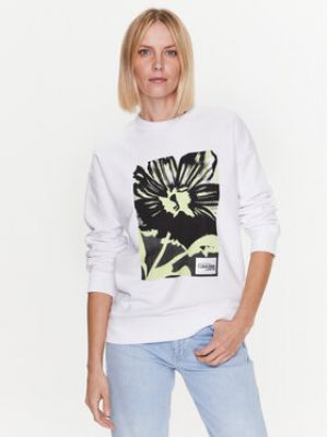 Květinová mikina s potiskem relaxed fit Calvin Klein bílá