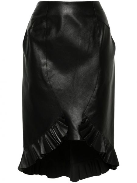 Kožna suknja s volanima Tom Ford crna