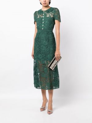 Midi šaty s výšivkou Self-portrait zelené