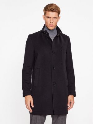 Vlnený priliehavý kabát Boss čierna