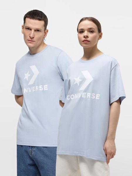 Голубая хлопковая футболка со звездочками Converse
