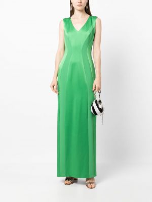 Satynowa sukienka długa z dekoltem w serek Paule Ka zielona