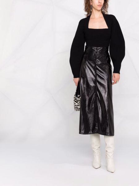 Falda midi de cuero Isabel Marant negro