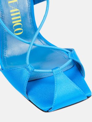 Čipkované saténové šnurovacie sandále The Attico modrá