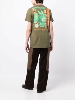 Raštuotas medvilninis marškinėliai Maharishi žalia