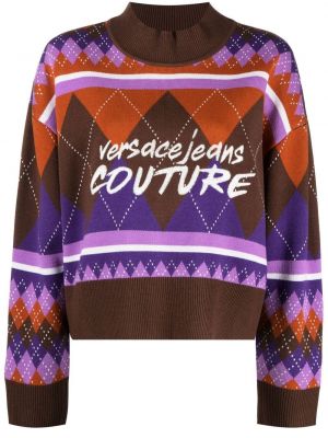 Siuvinėtas megztinis su argyle raštu Versace Jeans Couture ruda