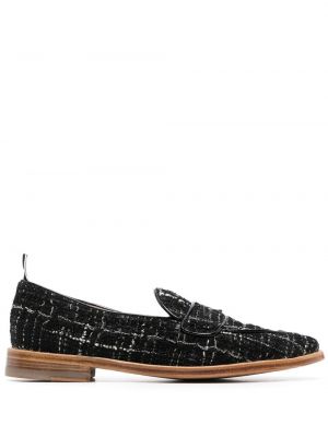 Tvídové kostkované loafers Thom Browne černé