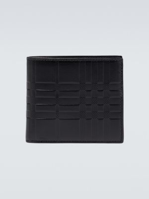 Usnjena denarnica s karirastim vzorcem Burberry črna