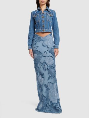 Žakárové saténové dlouhá sukně Etro modré