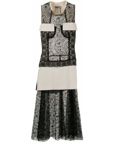 Průsvitné lněné krajkové šaty bez rukávů Yohji Yamamoto Pre-owned - bílá