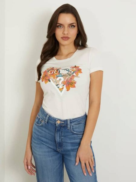 T-shirt manches longues slim à fleurs à imprimé tropical Guess