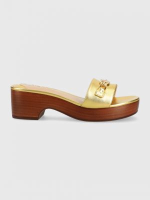 Kožené pantofle na podpatku Lauren Ralph Lauren zlaté