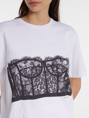 Mežģīņu kokvilnas t-krekls džersija Alexander Mcqueen balts