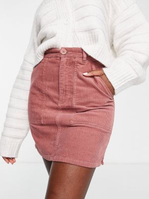 Вельветовая юбка мини с карманами Asos розовая