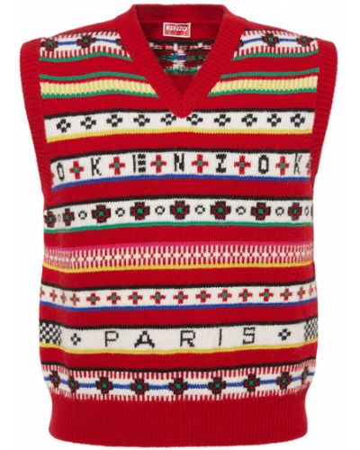 Žakárová bavlněná vlněná vesta Kenzo Paris červená