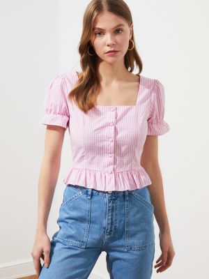 Μπλούζα με κουμπιά Trendyol ροζ