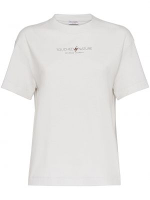 Kokvilnas t-krekls ar apdruku Brunello Cucinelli balts